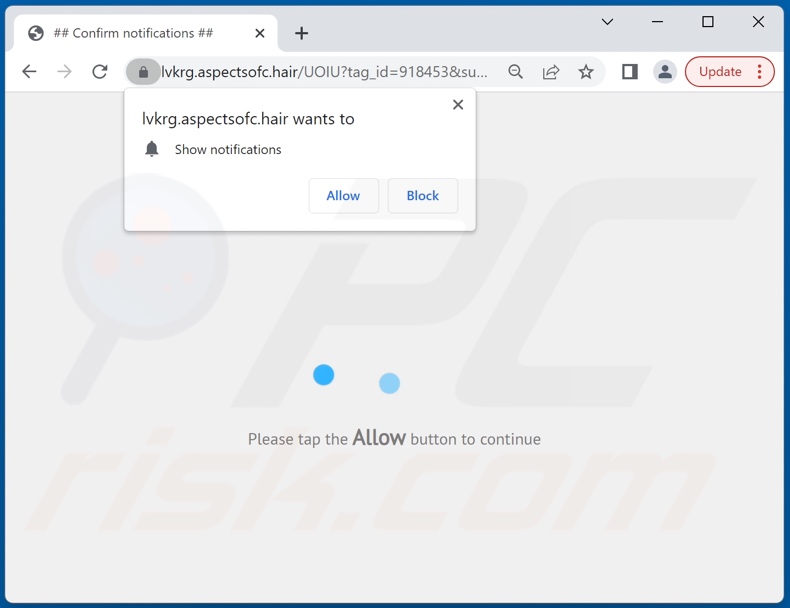 aspectsofc[.]hair pop-up redirects