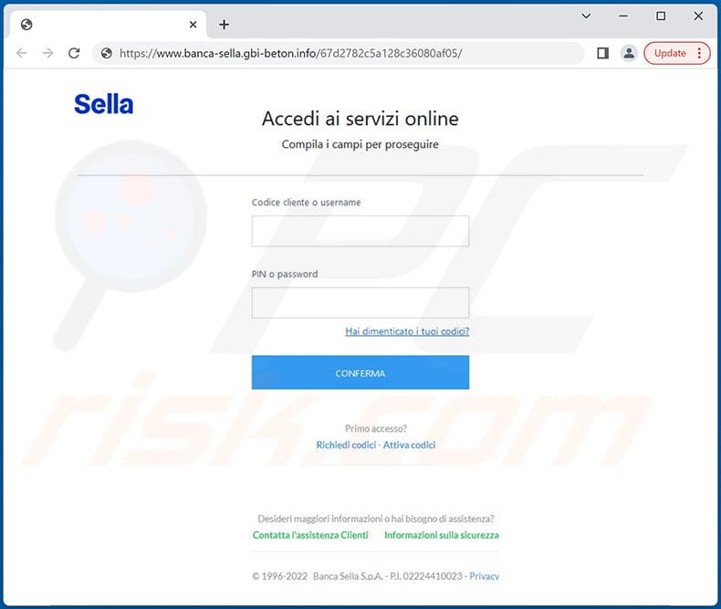 Fake Banca Sella website - banca-sella.gbi-beton.info - promoted via spam emails (2022-08-11)