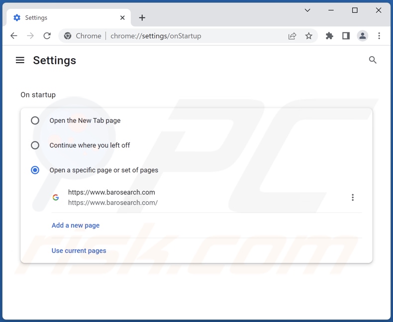 Removing barosearch.com from Google Chrome homepage