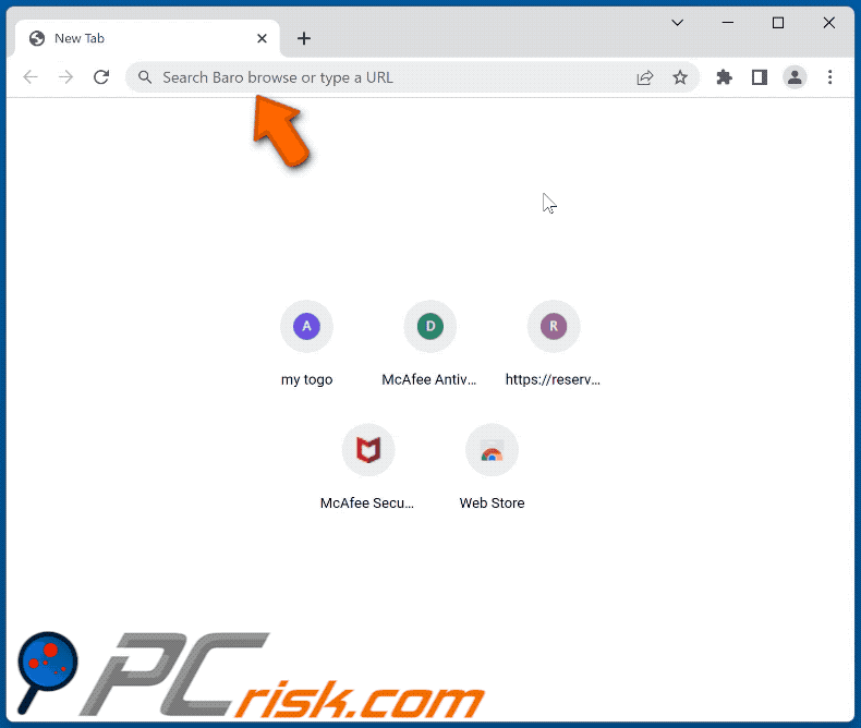 Baro box browser hijacker redirecting to Bing (GIF)