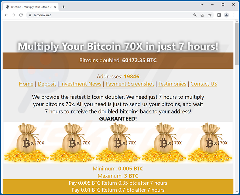 Bitcoin giveaway-themed scam website (bitcoin7.net)