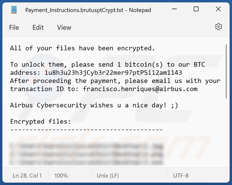 brutusptCrypt ransomware text file (Payment_Instructions.brutusptCrypt.txt)