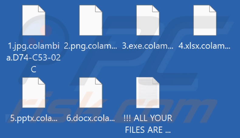 Files encrypted by Colambia ransomware (.colambia.[victim's_ID] extension)