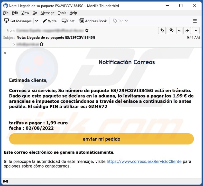 Correos email scam