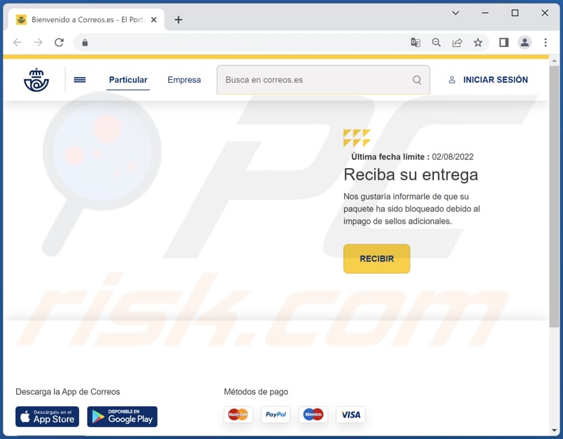 correos email scam phishing website