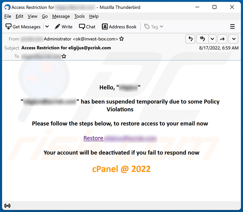 cPanel-themed spam email (2022-08-18)