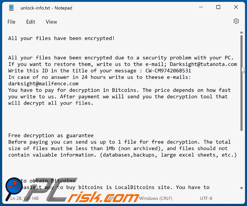 Dark (VoidCrypt) ransomware ransom-demanding message (unlock-info.txt) GIF