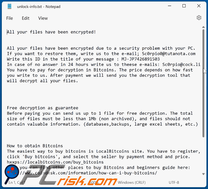 Daz ransomware ransom-demanding message (unlock-info.txt) GIF