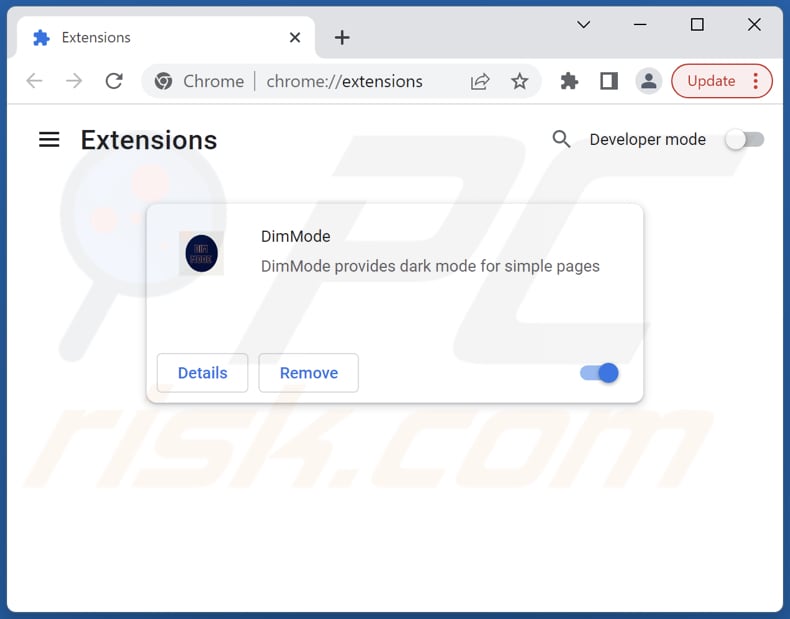 Removing DimMode adware from Google Chrome step 2