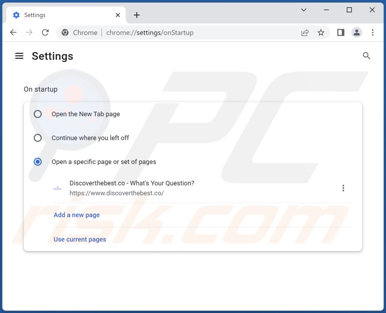 Removing discoverthebest.co from Google Chrome homepage