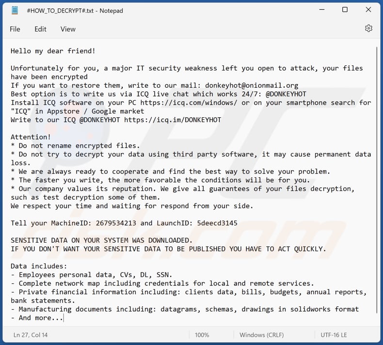 DONKEYHOT ransomware text file (#HOW_TO_DECRYPT#.txt)