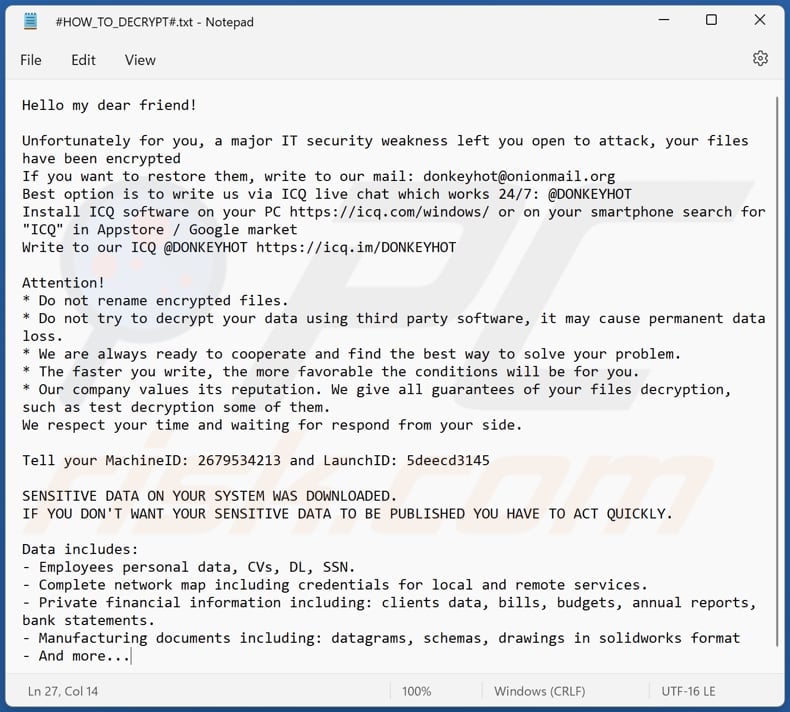 DONKEYHOT ransomware text file (#HOW_TO_DECRYPT#.txt)