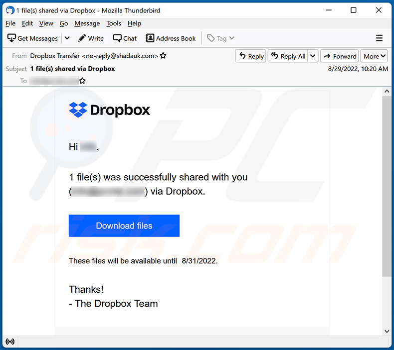 Dropbox-themed spam email (2022-08-30)