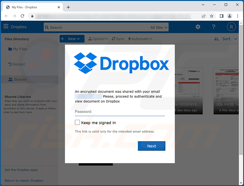 Phishing site promoted via Dropbox-themed spam email (2022-08-30)