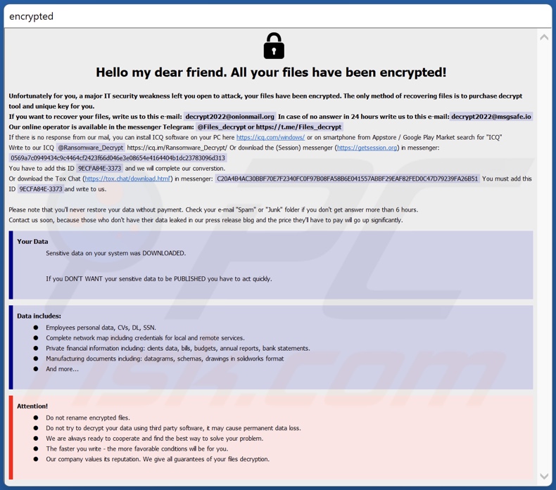 FLSCRYPT ransomware ransom-demanding message (info.hta)