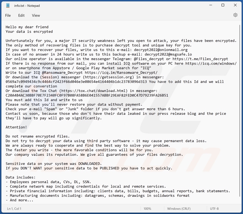 FLSCRYPT ransomware text file (info.txt)
