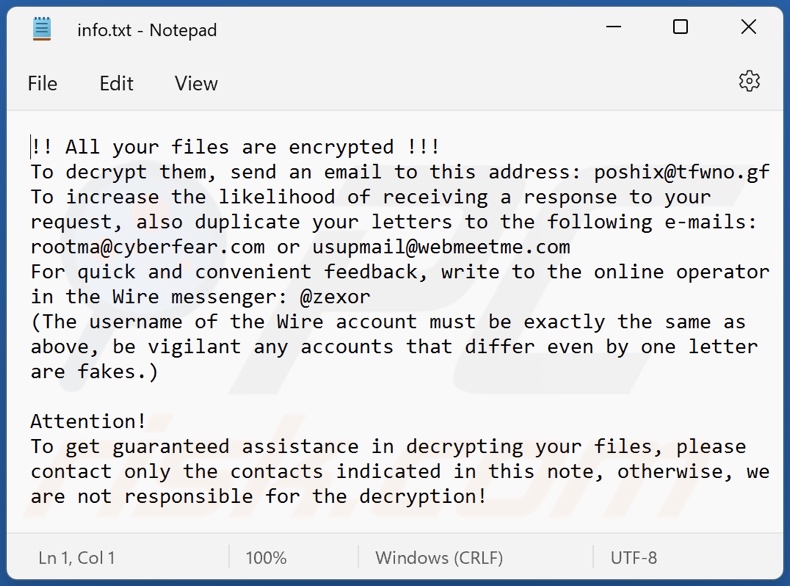 Fopra ransomware text file (info.txt)