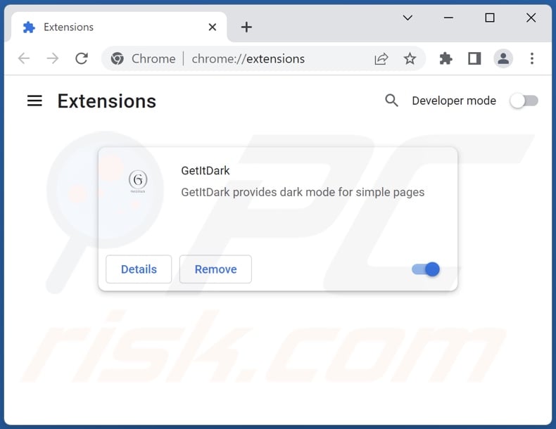 Removing GetItDark ads from Google Chrome step 2