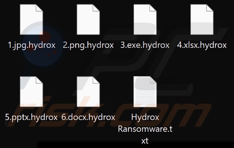 Files encrypted by Hydrox ransomware (.hydrox extension)