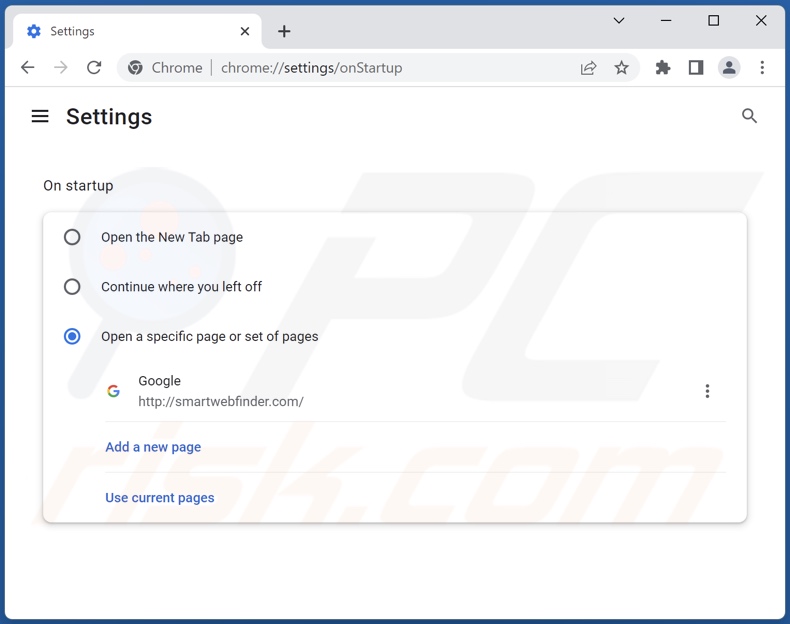 Removing smartwebfinder.com from Google Chrome homepage