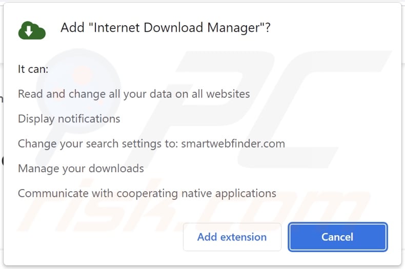 Internet Download Manager browser hijacker asking for permissions