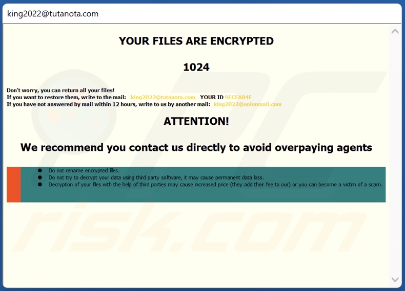 K1ng ransomware ransom-demanding message (pop-up)