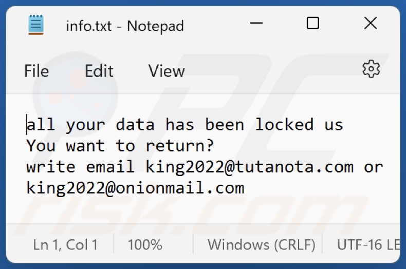 K1ng ransomware text file (info.txt)