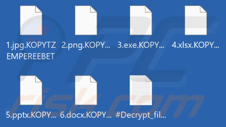 Files encrypted by KOPYTZEMPEREEBET ransomware (.KOPYTZEMPEREEBET extension)