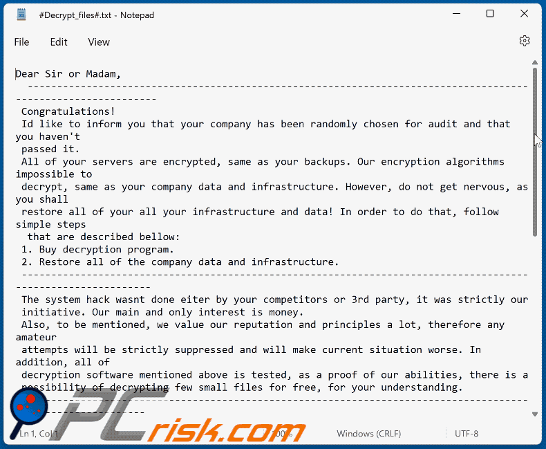 KOPYTZEMPEREEBET ransomware ransom-demanding message (#Decrypt_files#.txt) GIF