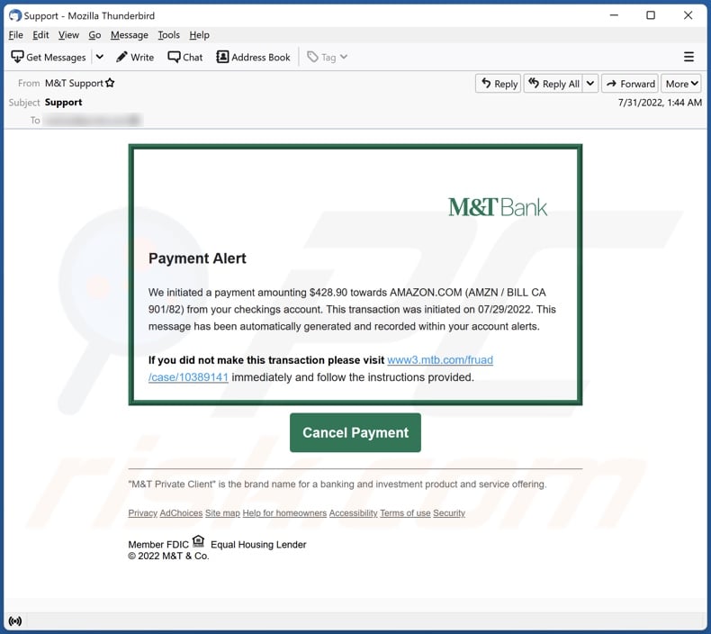 M&T Bank email spam campaign