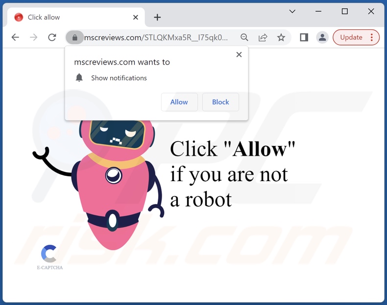 mscreviews[.]com pop-up redirects