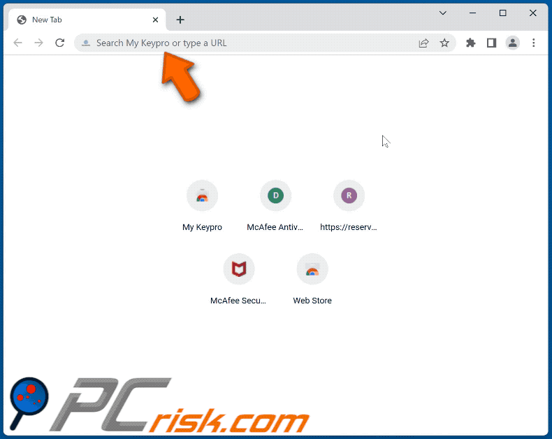 My Keypro browser hijacker redirecting to Bing (GIF)