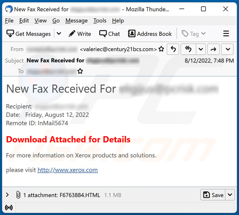 New Fax Received-themed spam email (2022-08-18)