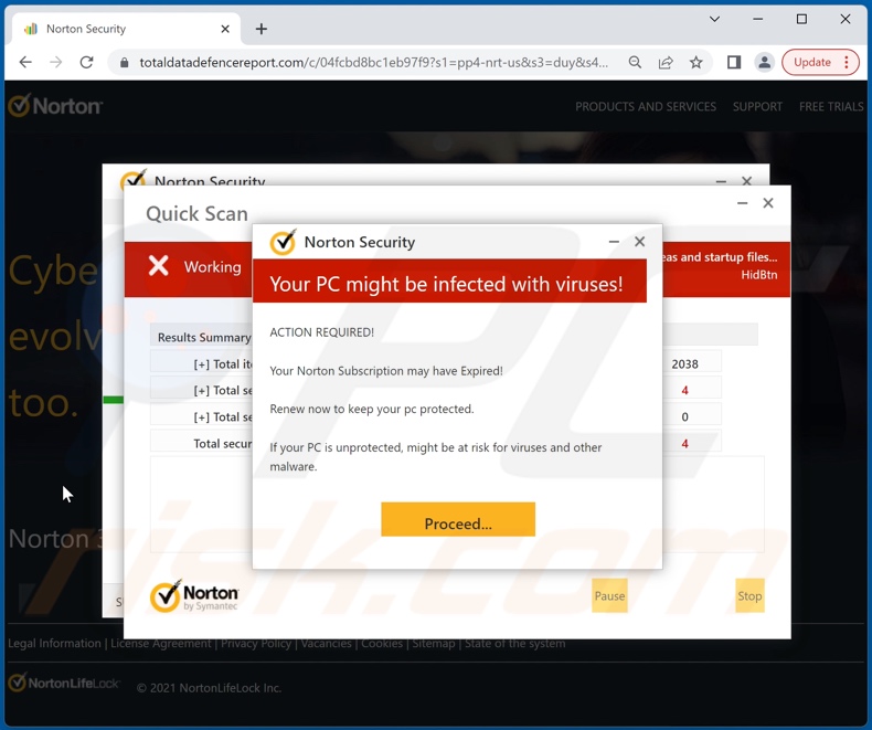 Norton Security - Your PC Might Be Infected With Viruses! scam