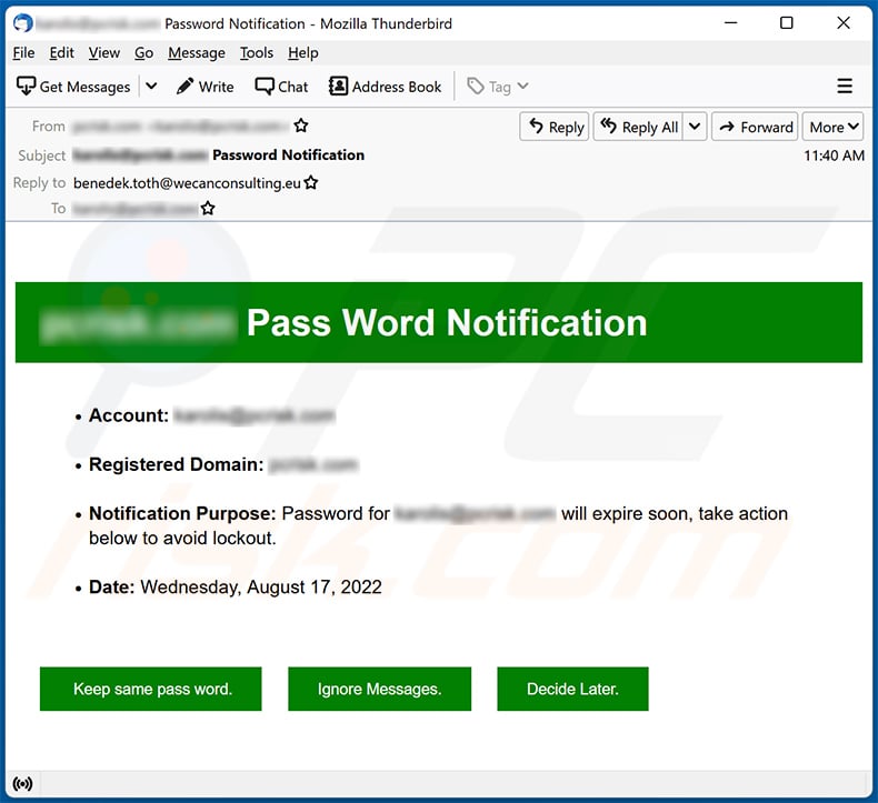 Password expiration-themed spam email (2022-08-23)