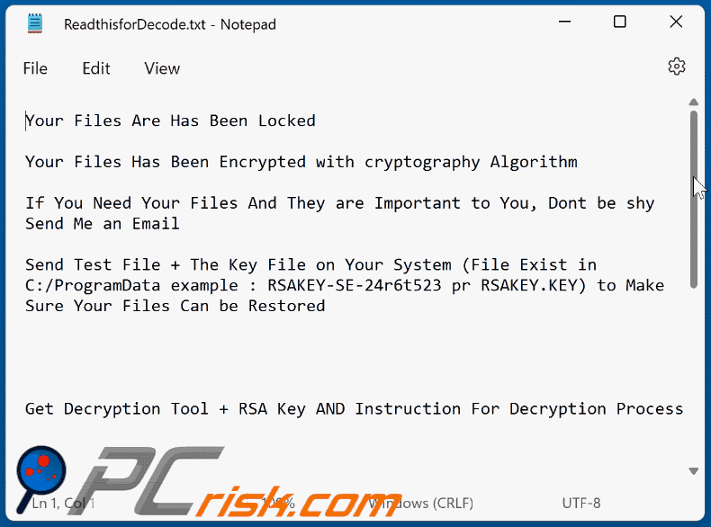 Payt ransomware ransom-demanding message (ReadthisforDecode.txt) GIF