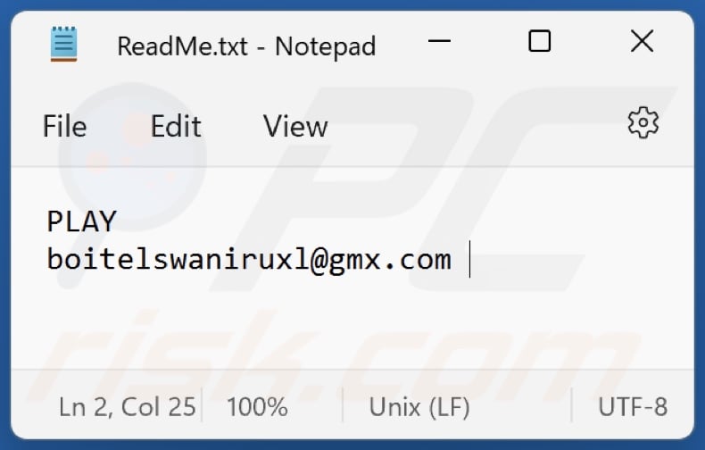 PLAY ransomware text file (ReadMe.txt)