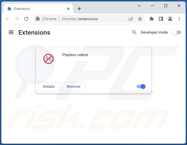 Removing Playless videos ads from Google Chrome step 2