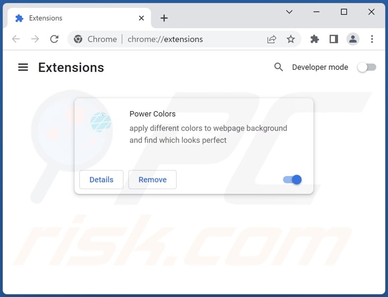 Removing Power Colors ads from Google Chrome step 2