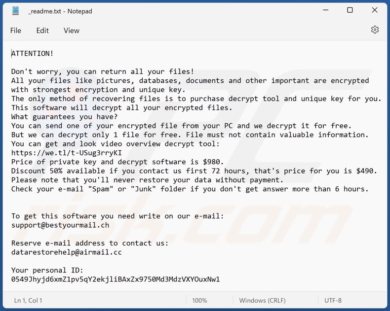 Qqkk ransomware text file (_readme.txt)