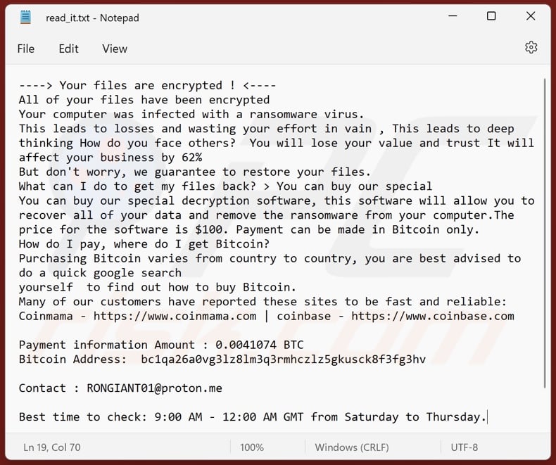 Root (Chaos) ransomware ransom-demanding message (read_it.txt)