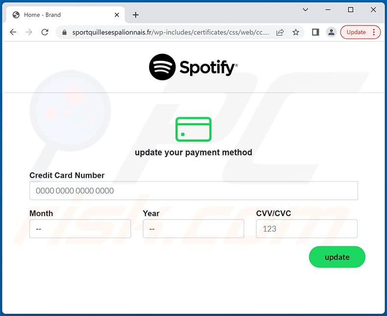 Phishing site - sportquillesespalionnais.fr - promoted via Spotify-themed spam email (2022-08-19)