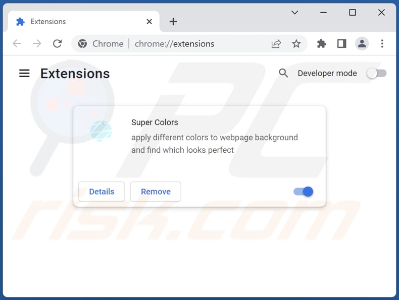 Removing Super Colors adware from Google Chrome step 2