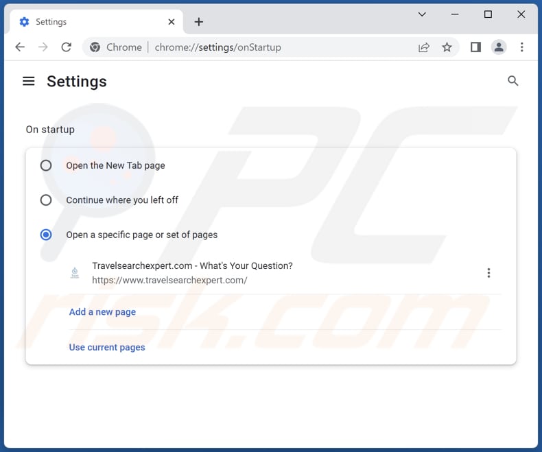 Removing travelsearchexpert.com from Google Chrome homepage