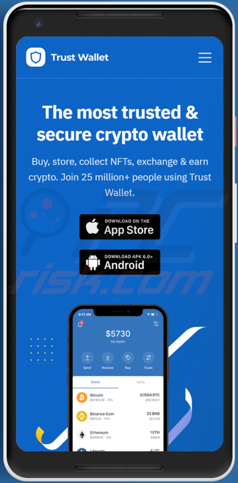 Mobile website of fake Trust Wallet app website - trusstwallet.site