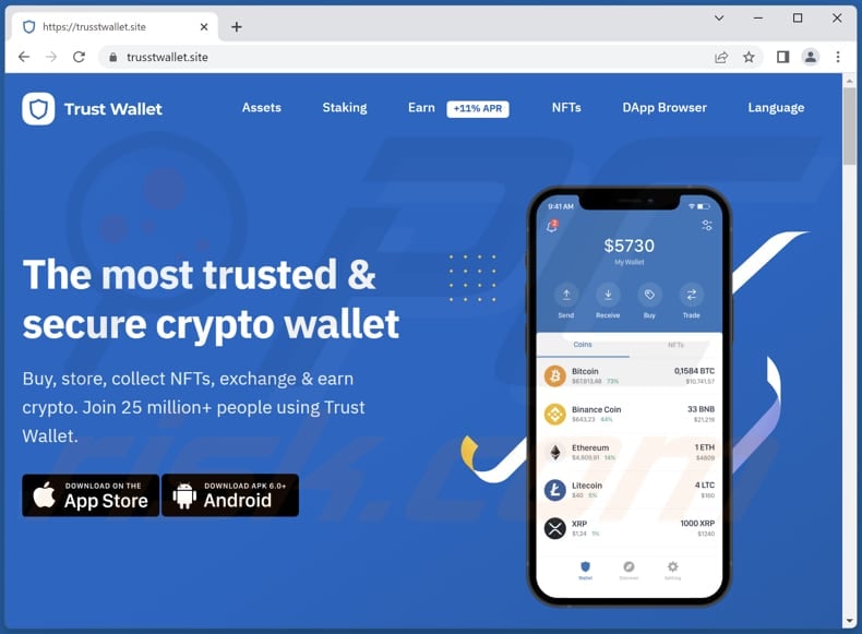 Fake Trust Wallet app website - trusstwallet.site