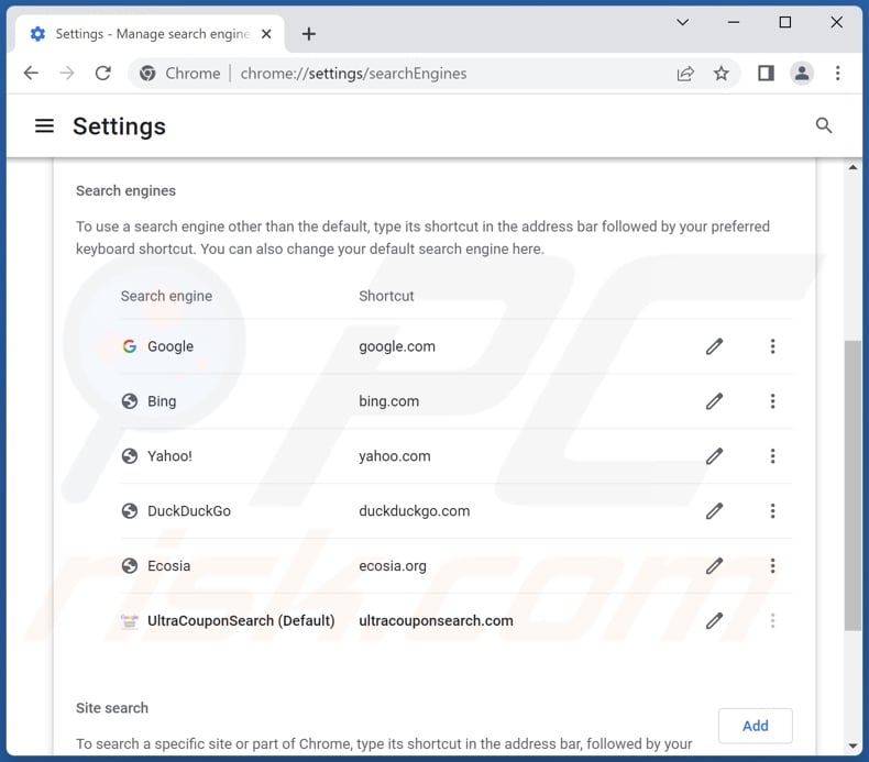 Removing ultracouponsearch.com from Google Chrome default search engine