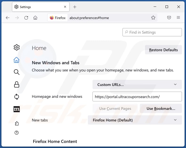 Removing ultracouponsearch.com from Mozilla Firefox homepage