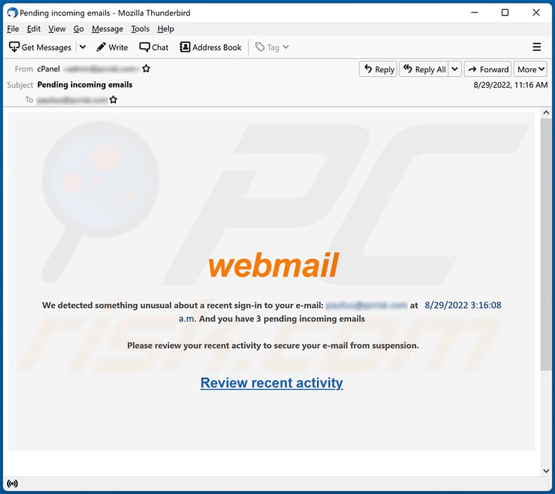 Unusual Sign-in Activity spam email (2022-08-30)