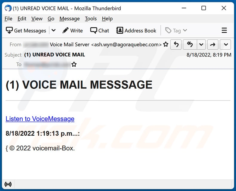 Voicemail-themed spam email (2022-08-23)